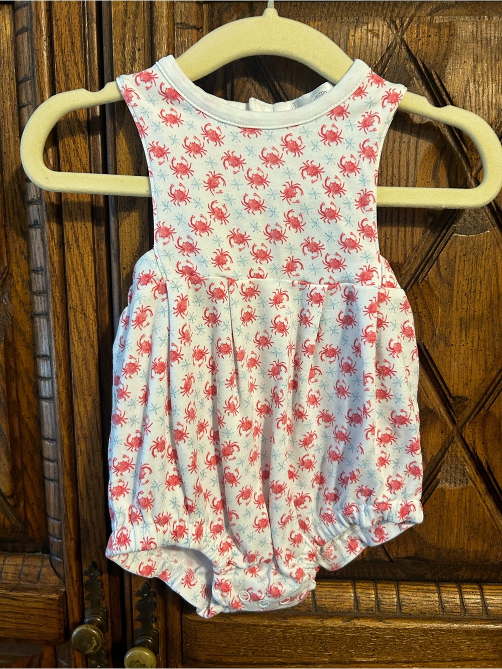 Baby Girls White & Pink Crab Print One-Piece Bodysuit